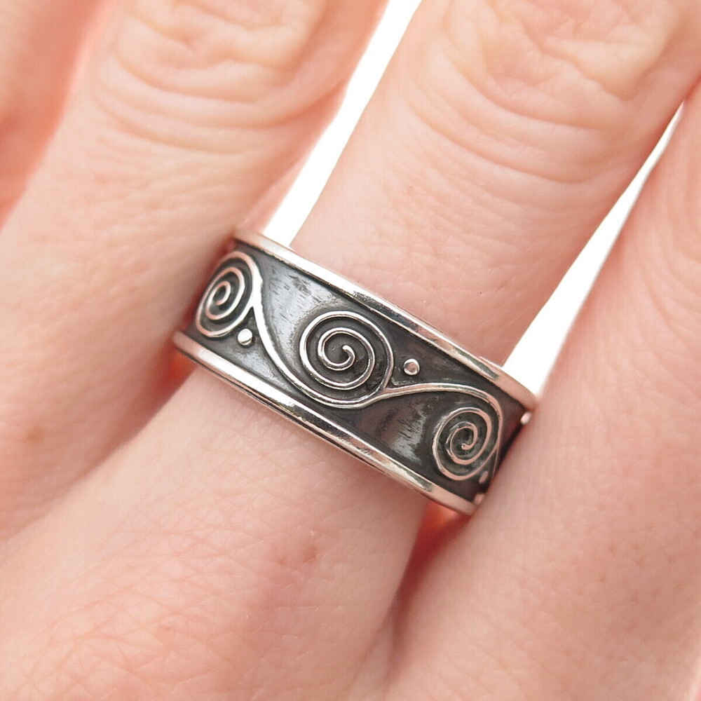 925 Sterling Silver Vintage Mexico Spiral Oxidized Band Ring Size 9.5